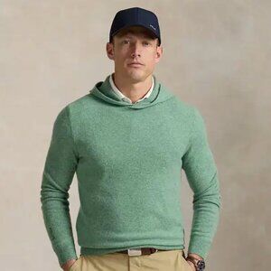 RLX Ralph Lauren Washable Cashmere Hoodie Sweater  - Field Olive Heather Medium